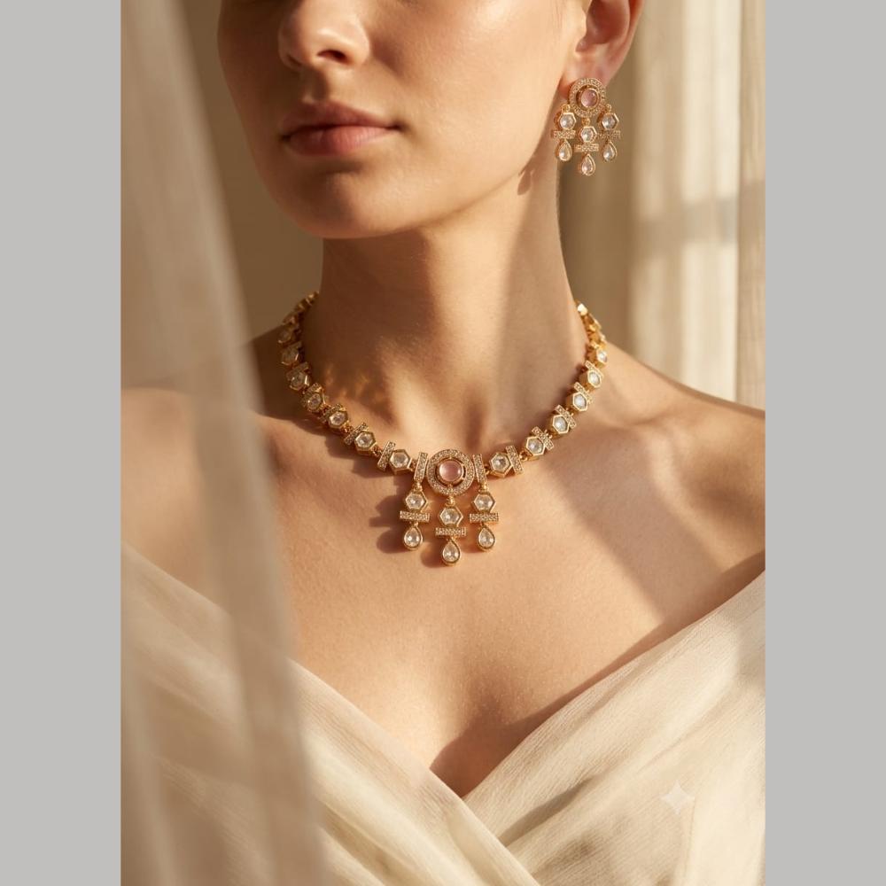 Tanish Art Jewellery Premium Polki Kundan And Austrian Stone Necklace Set