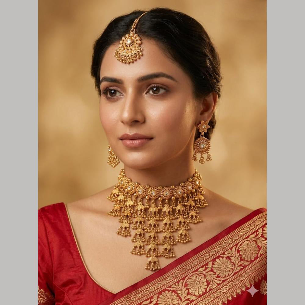 Tanish Art Jewellery Pota Stone And Pearl Choker Necklace Set