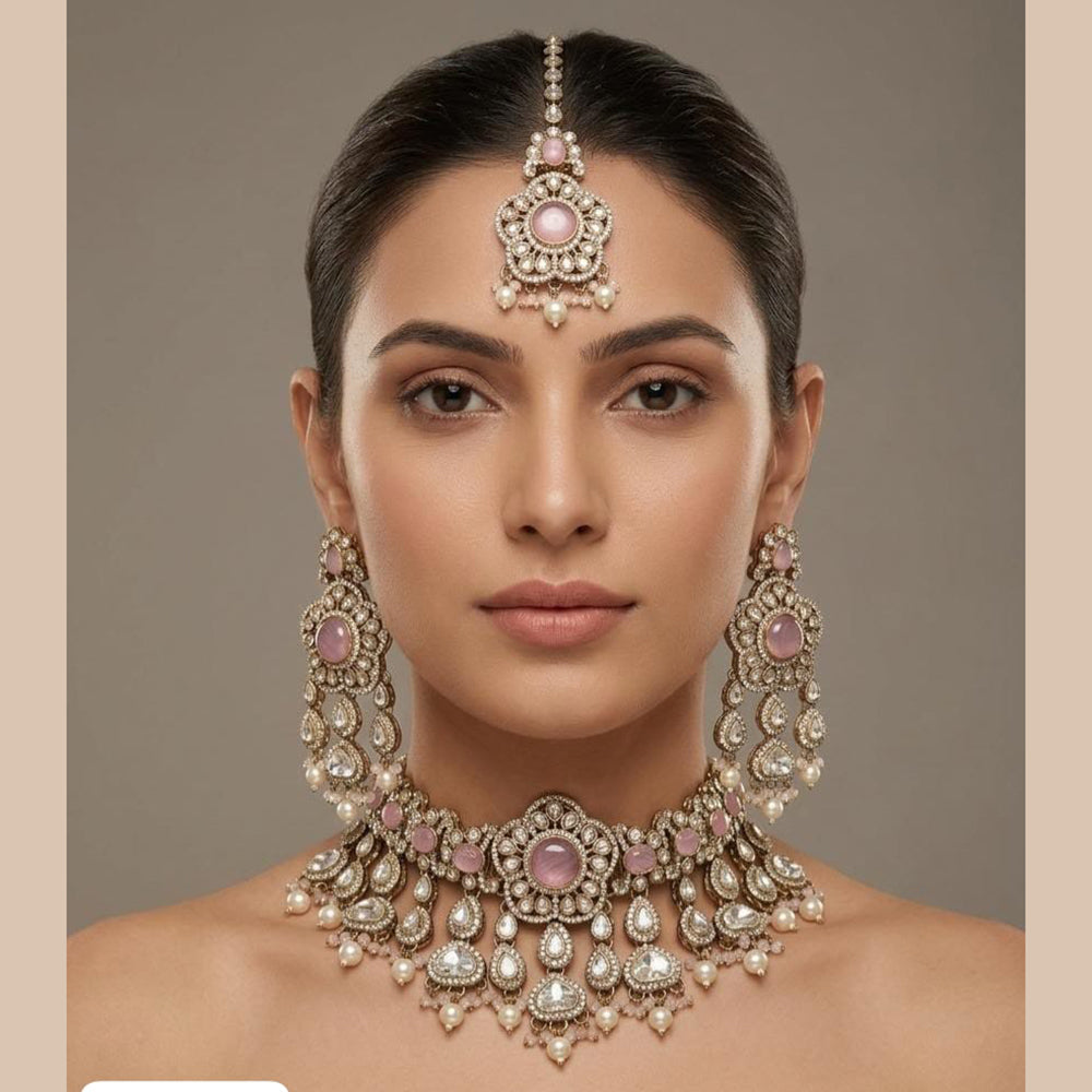 Tanish Art Jewellery Grand Pota Stone And Pearl Choker Necklace Set