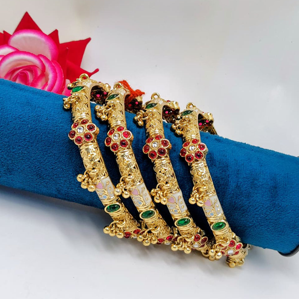 Tanish Art Jewellery Traditional Pota Stone And Pearl Meenakari Bangles Set
