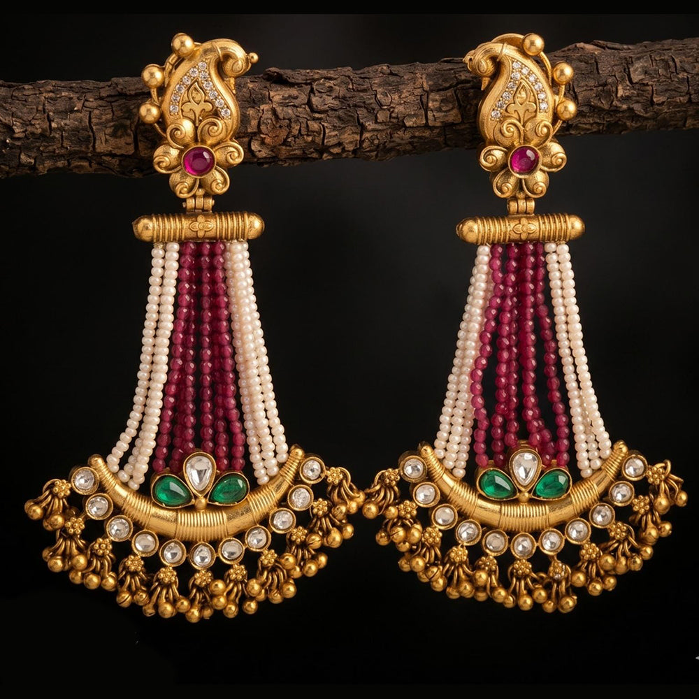 Tanish Art Jewellery Premium Copper Pota Stone And Pearl Dangler Earrings
