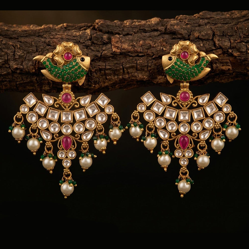 Tanish Art Jewellery Premium Copper Pota Stone And Pearl Dangler Earrings
