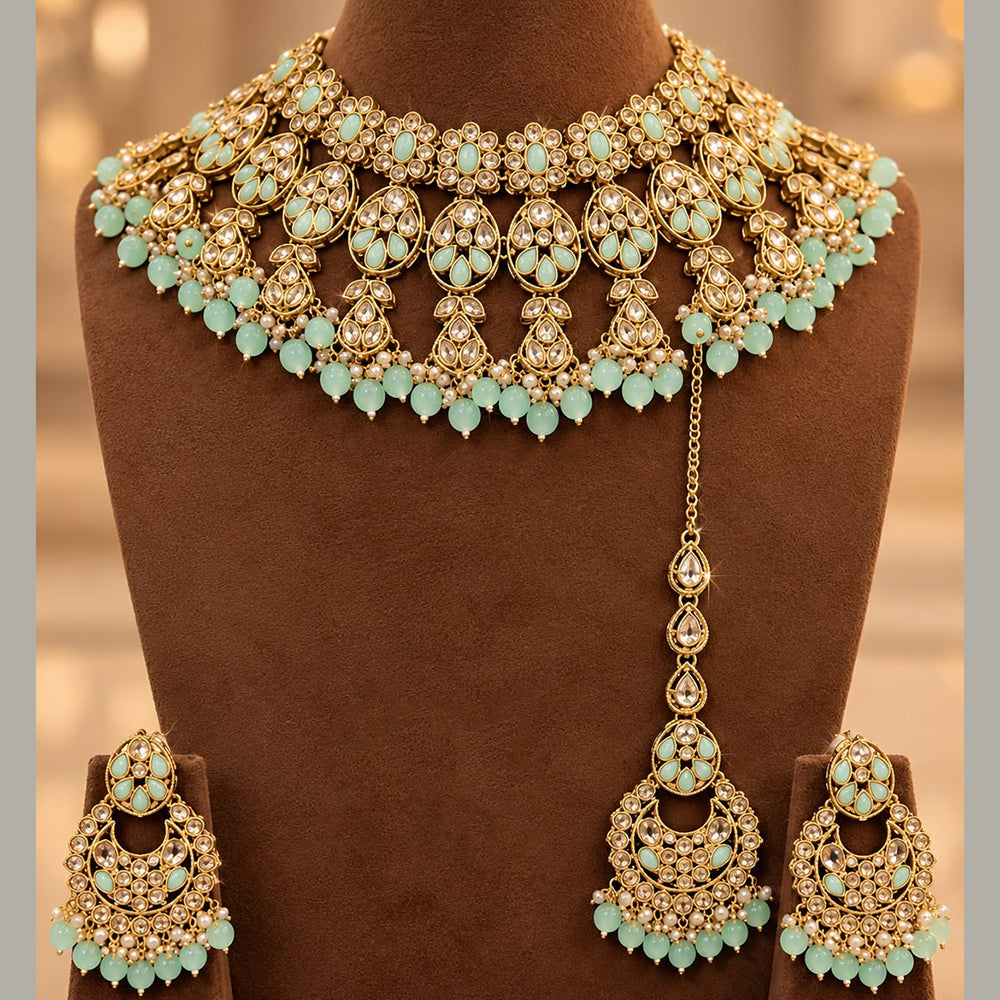 Tanish Art Jewellery Traditional Pota Stone And Beads Choker Necklace Set