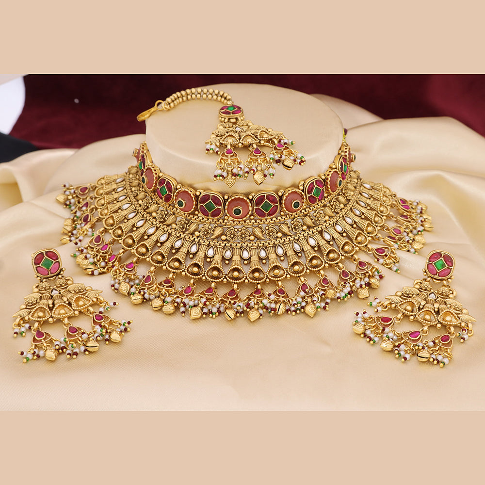 Tanish Art Jewellery Traditional Pota Stone And Beads Choker Necklace Set