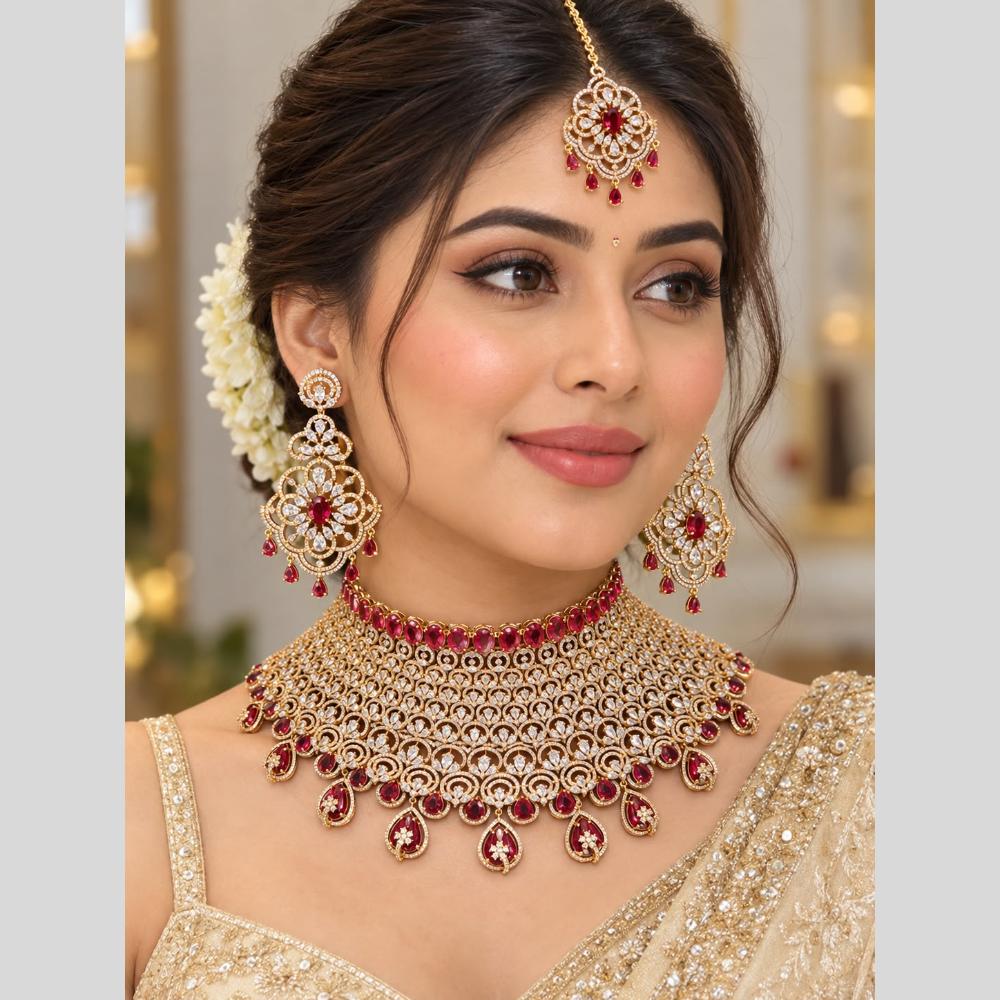 Tanish Art Jewellery Graceful American Diamond Bridal Heavy Necklace Choker Set