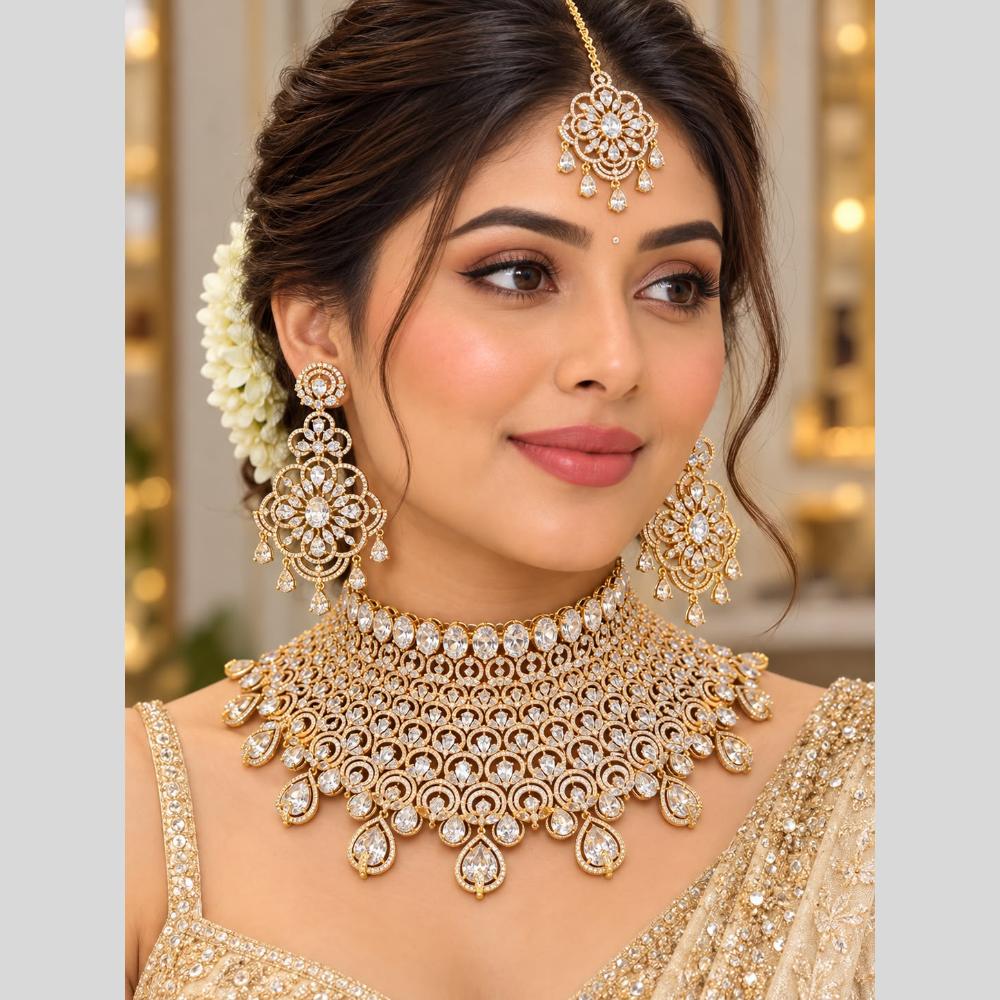 Tanish Art Jewellery Graceful American Diamond Bridal Heavy Necklace Choker Set