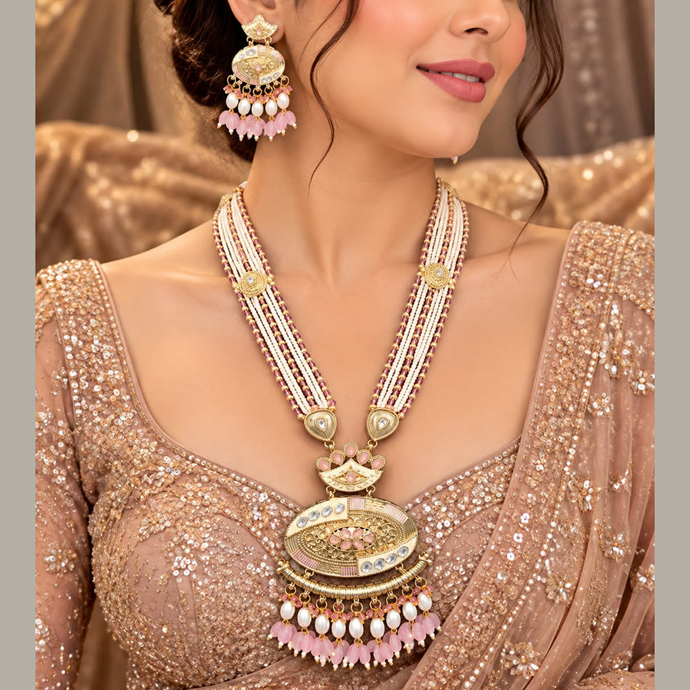 Tanish Art Jewellery Traditional Pota Stone And Beads Meenakari Long Necklace Set