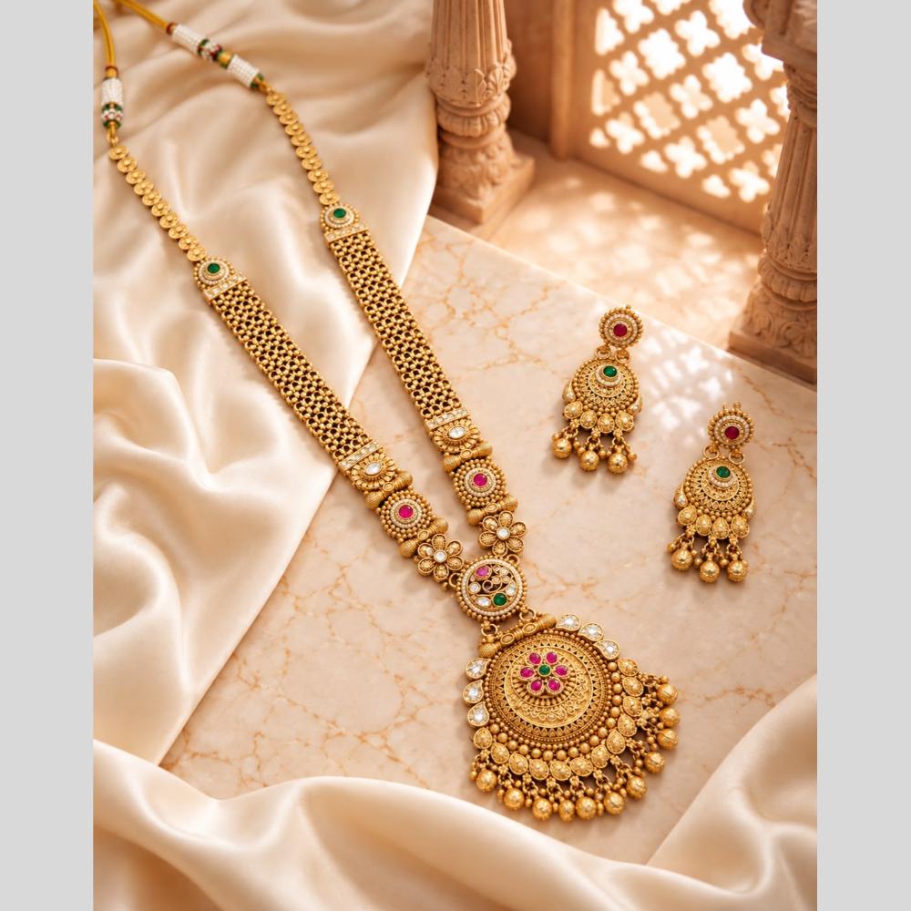 Tanish Art Jewellery Traditional Pota Stone And Beads Long Necklace Set