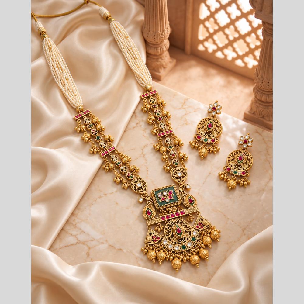 Tanish Art Jewellery Traditional Pota Stone And Beads Long Necklace Set