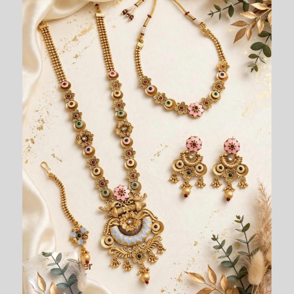 Tanish Art Jewellery Traditional Pota Stone And Beads Meenakari Double Necklace Set