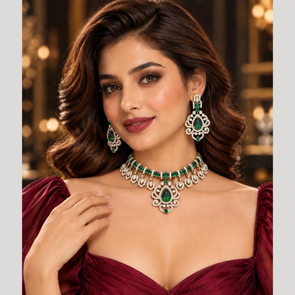 Tanish Art Jewellery Designer American Daimond Choker Necklace Set