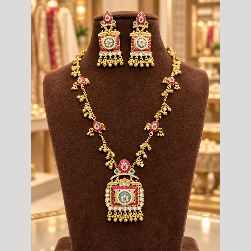 Tanish Art Jewellery Classic Pota Stone And Pearl Necklace Set for Women