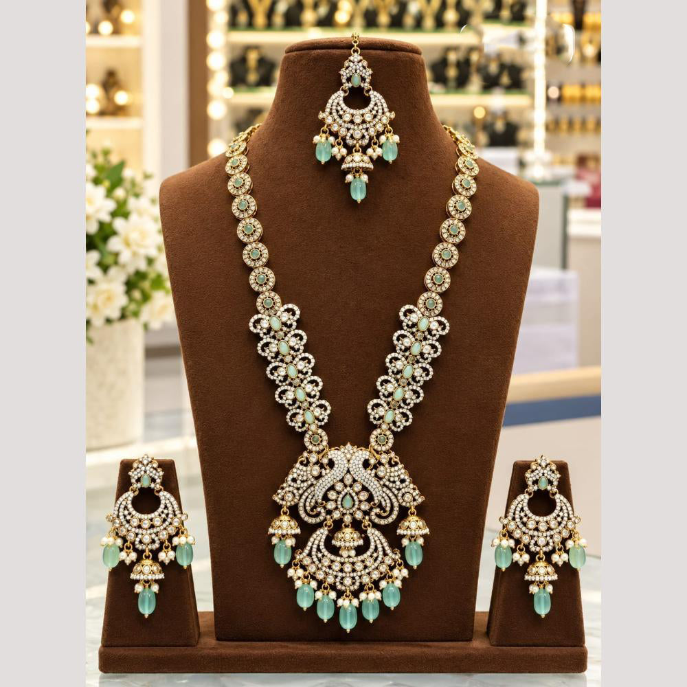Tanish Art Jewellery American Diamond And Beads Long Necklace Set