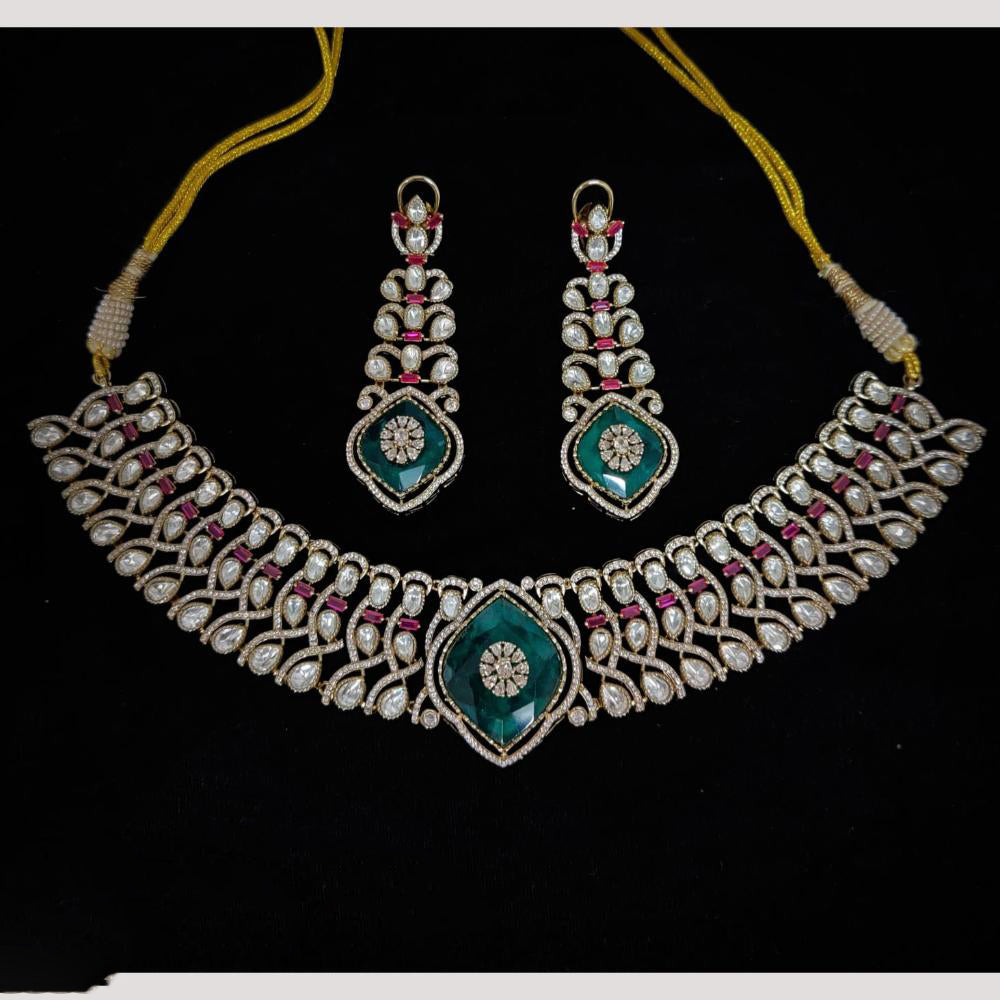 Tanish Art Jewellery American Diamond And Polki Kundan Choker Necklace Set