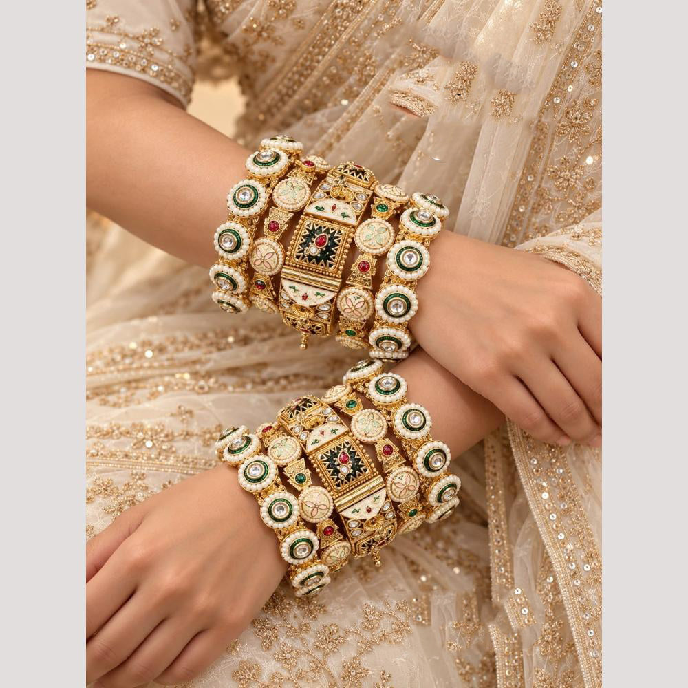 Tanish Art Jewellery Graceful kundan Stone And Meenakari Traditional Bangles Set