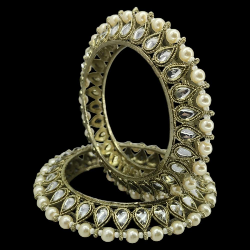 Amity Arts Mehndi Plated Kundan Stone Bangle (2 Piece)