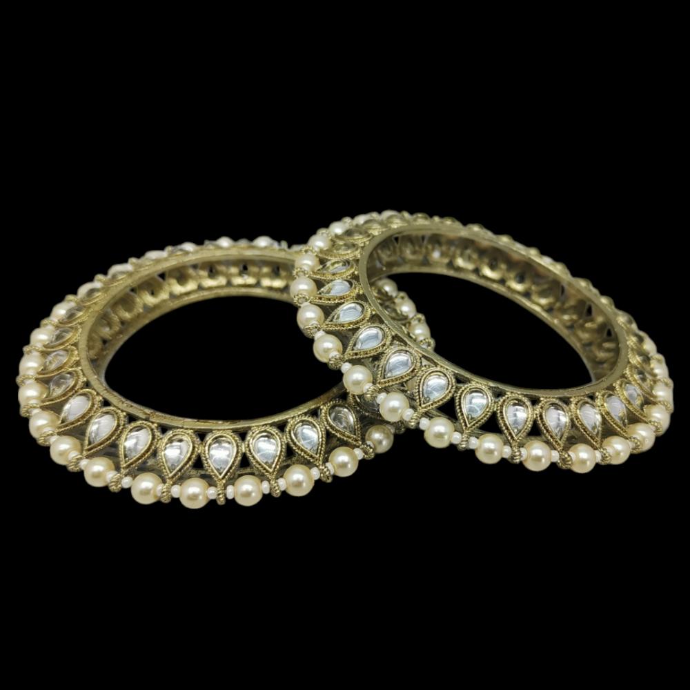 Amity Arts Mehndi Plated Kundan Stone Bangle (2 Piece)