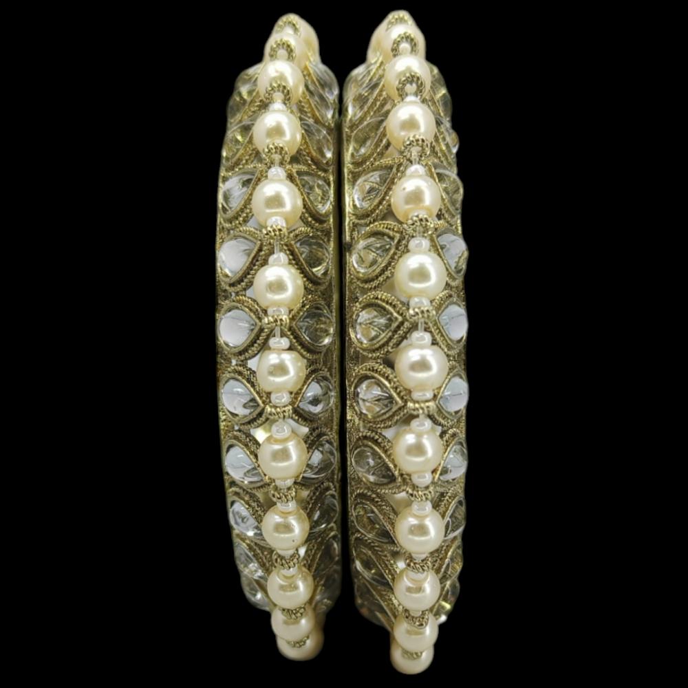 Amity Arts Mehndi Plated Kundan Stone Bangle (2 Piece)