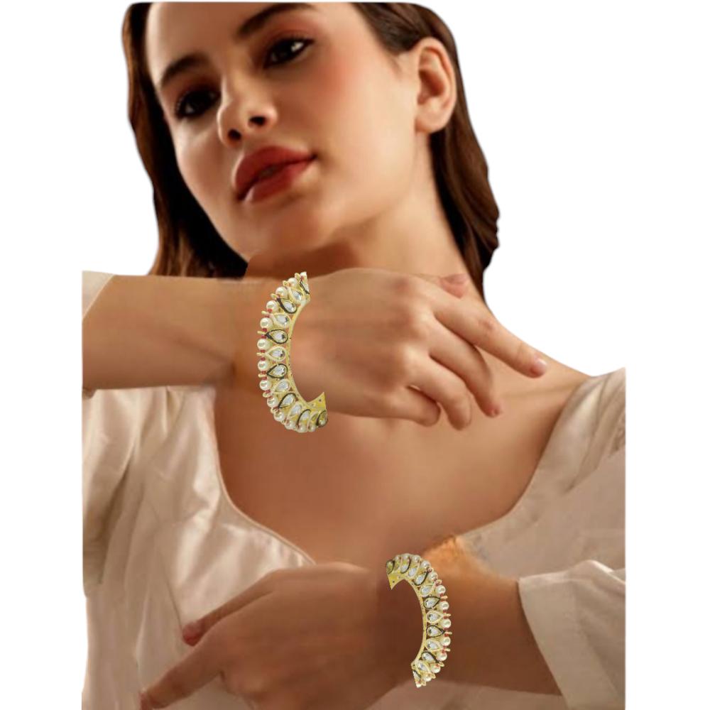 Amity Arts Gold Plated Kundan Stone Bangle (2 Piece)