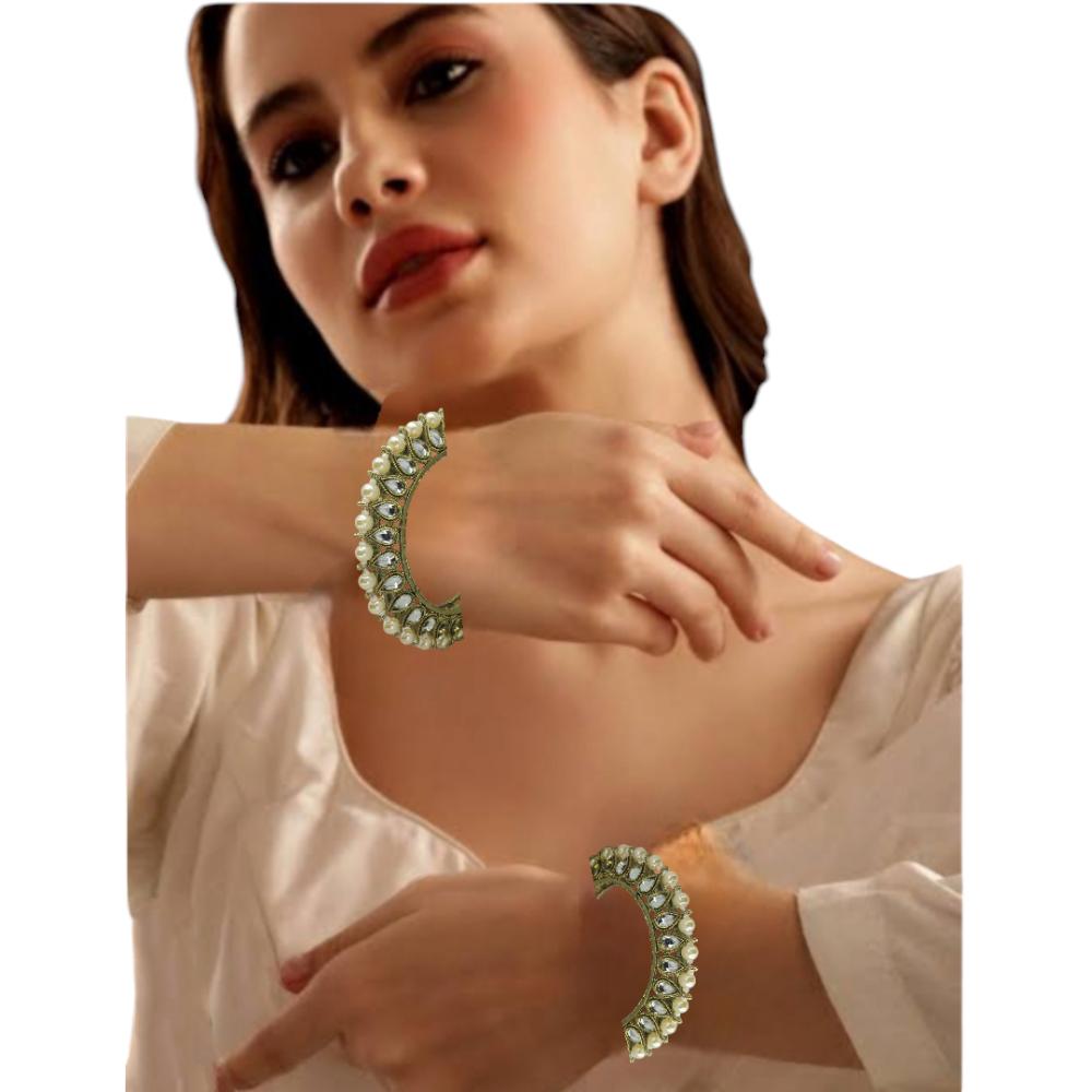 Amity Arts Mehndi Plated Kundan Stone Bangle (2 Piece)