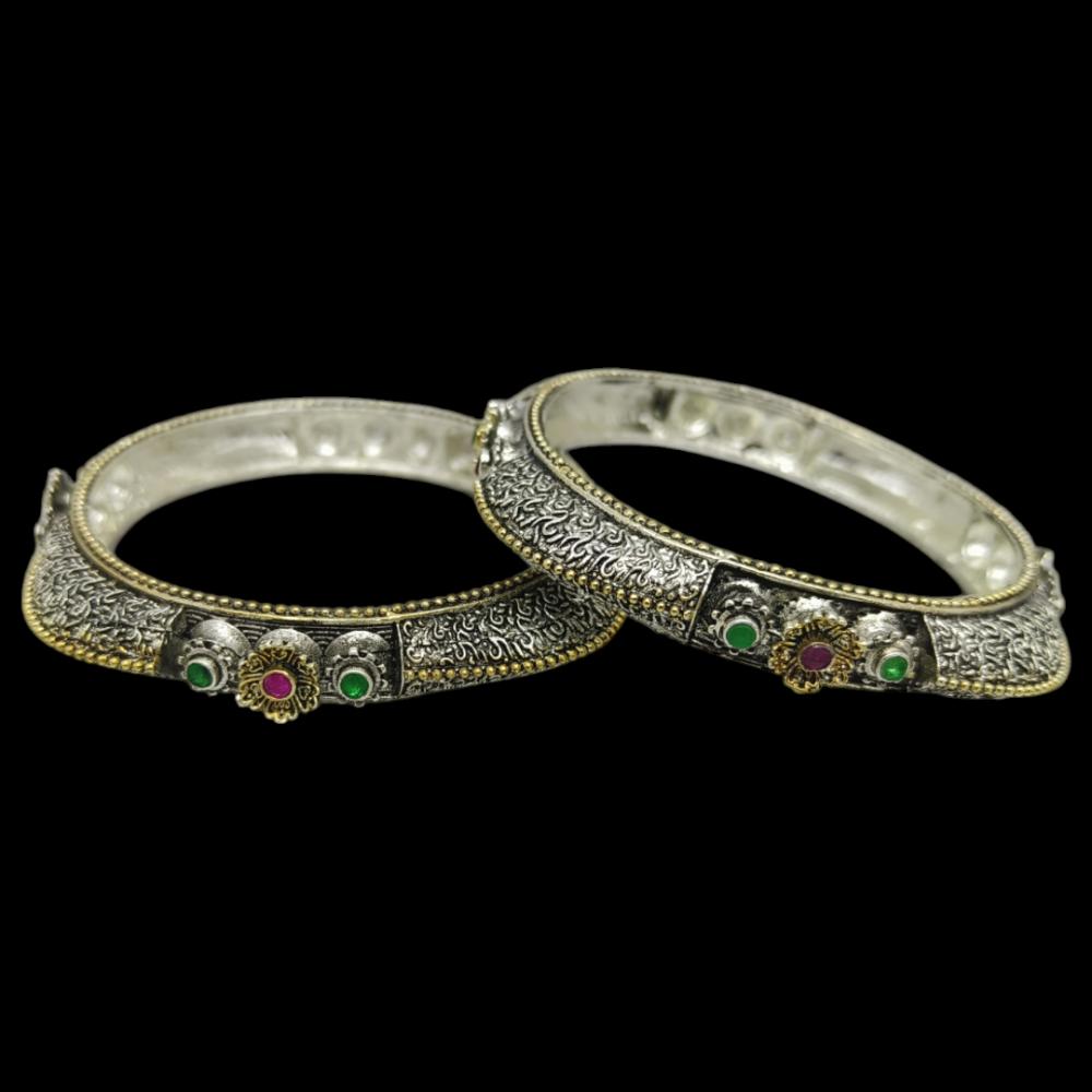 Amity Arts 2 Tone Plated Pota Stone Bangle (2 Piece)