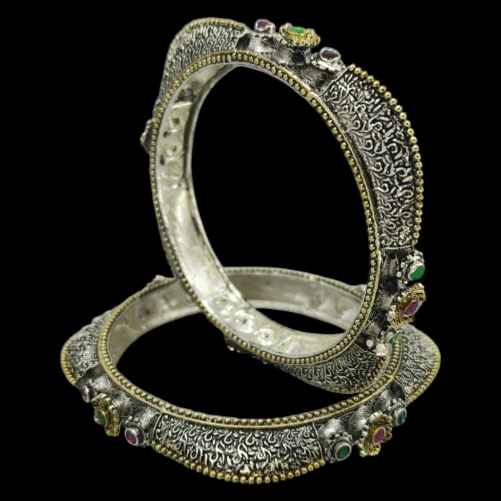 Amity Arts 2 Tone Plated Pota Stone Bangle (2 Piece)