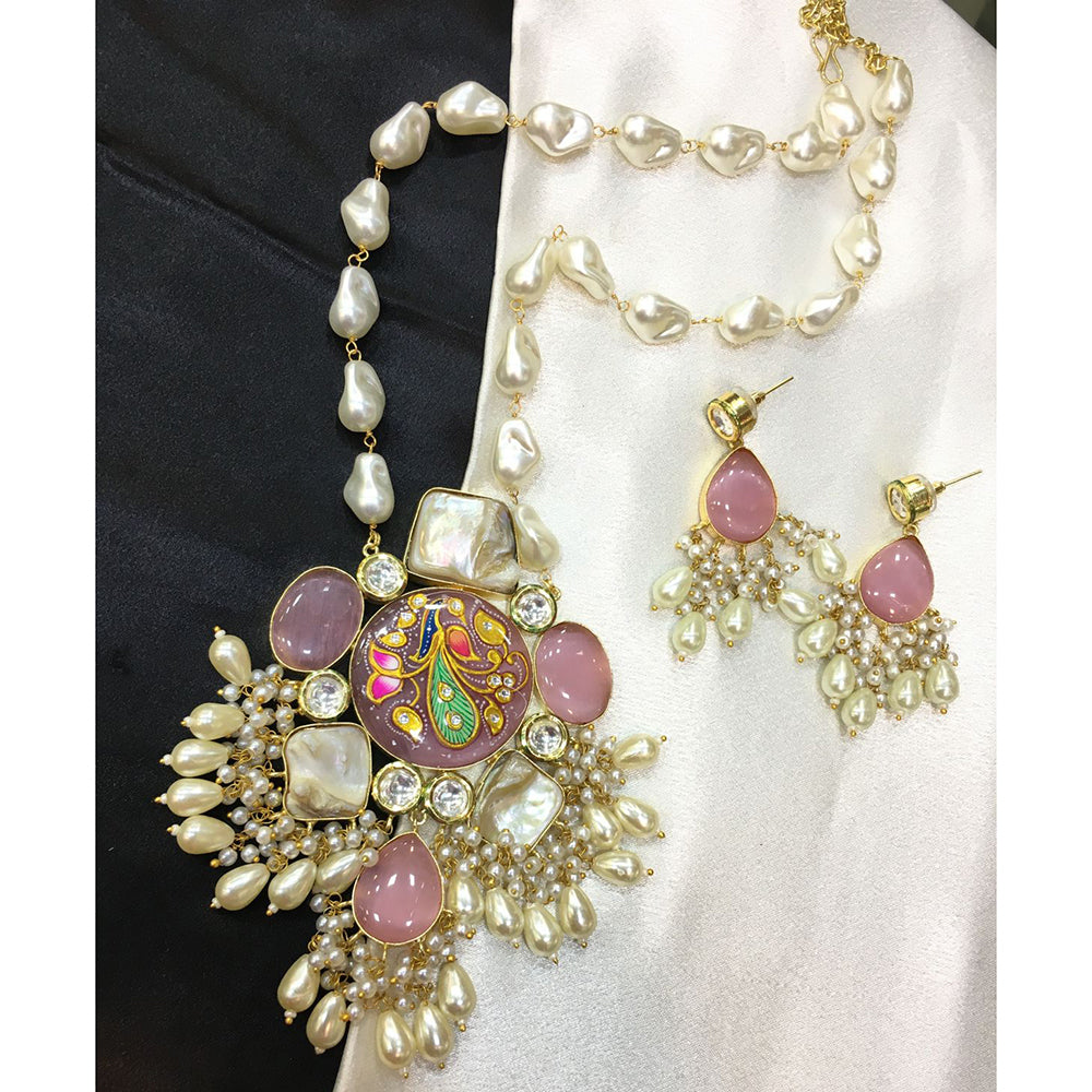 ZF Collection Pota Stone And Mother of Pearl Designer Long Necklace Set