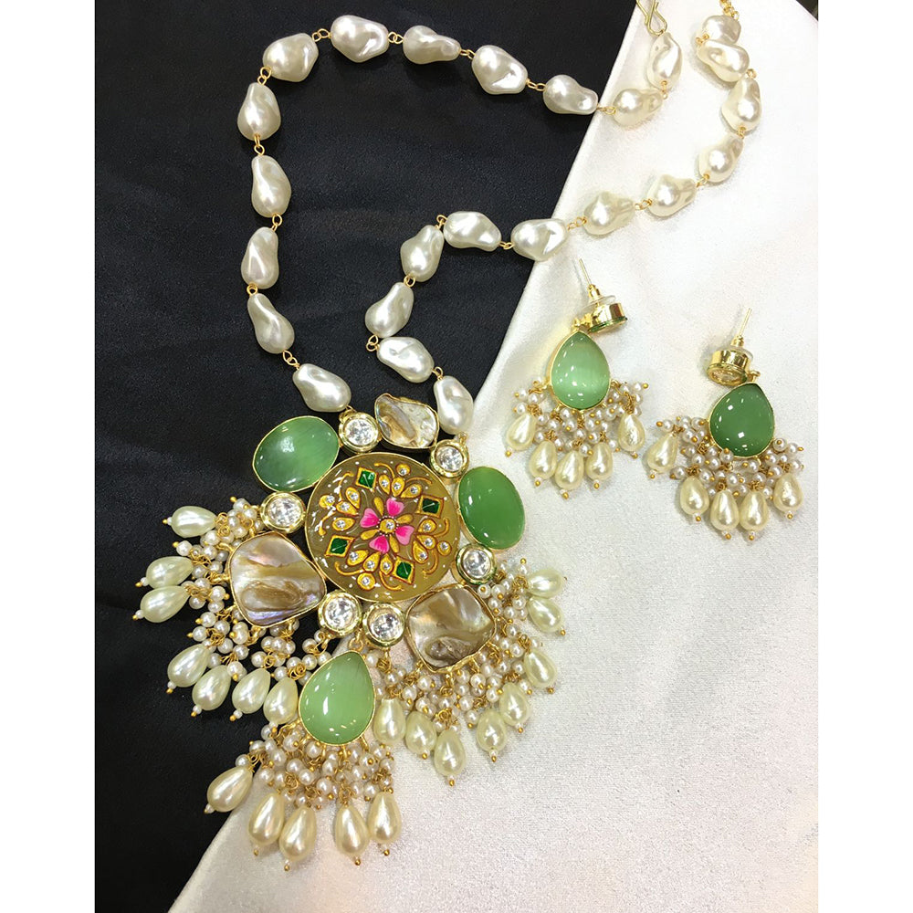 ZF Collection Pota Stone And Mother of Pearl Designer Long Necklace Set