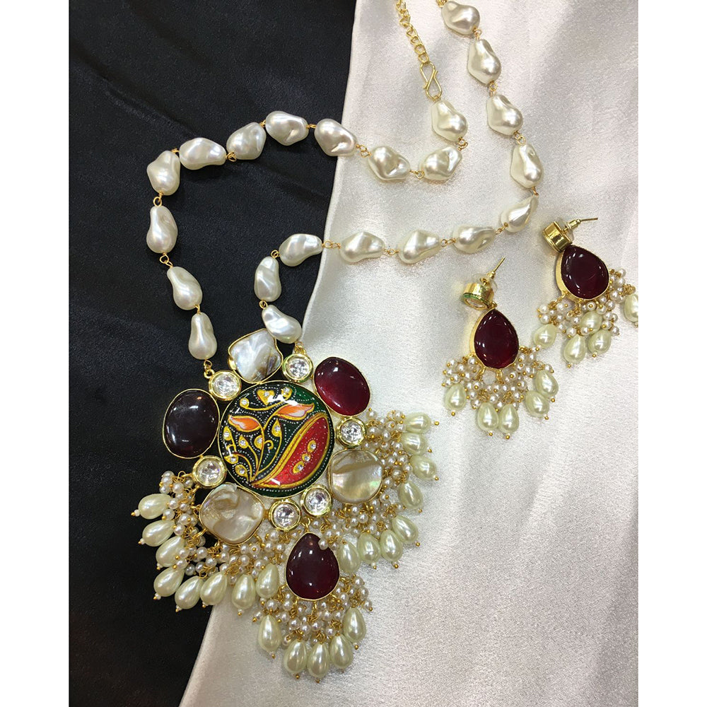 ZF Collection Pota Stone And Mother of Pearl Designer Long Necklace Set