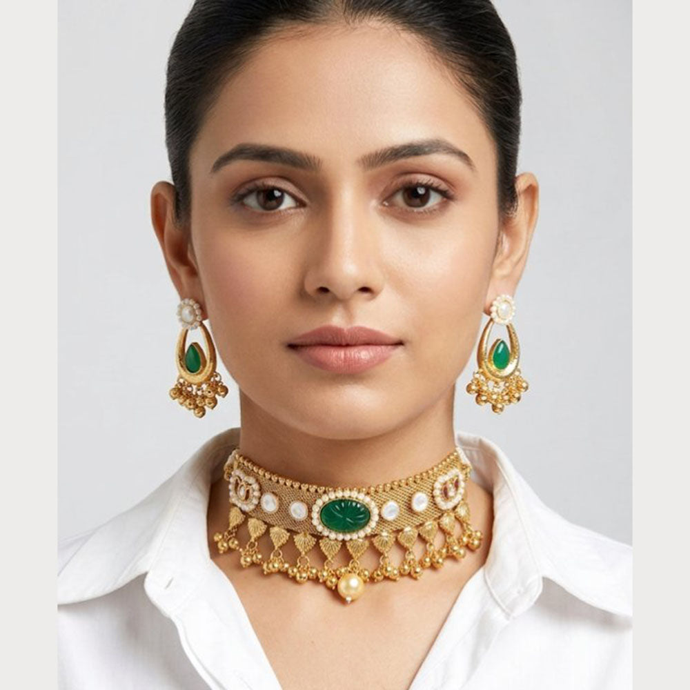 ZF Collection Elegant Pota Stone And Pearl Choker Necklace Set