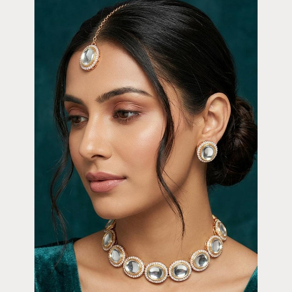 ZF Collection Elegant Kundan Stone Choker Necklace Set