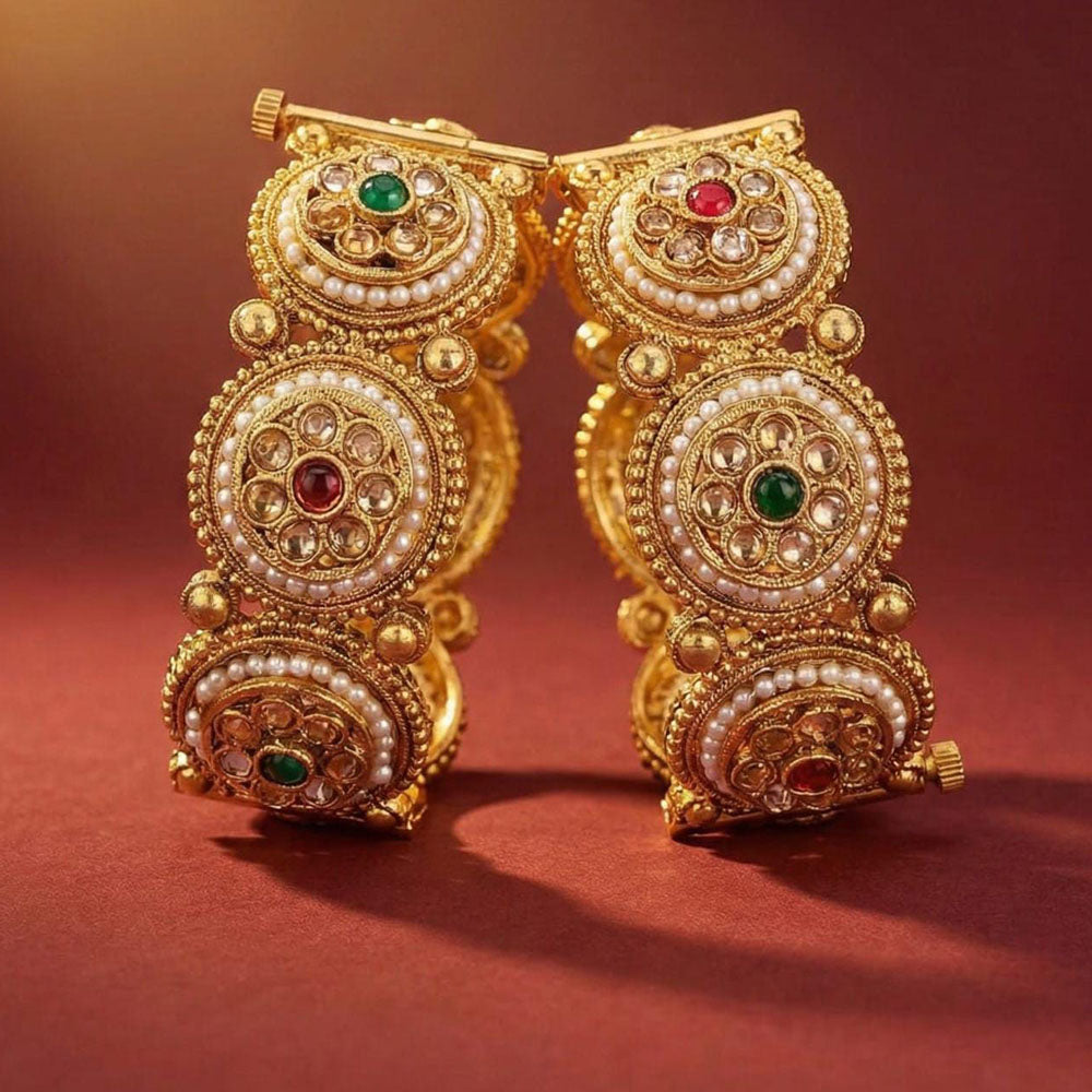 ZF Collection Designer Pota Stone And Pearl Openable Bangles Set