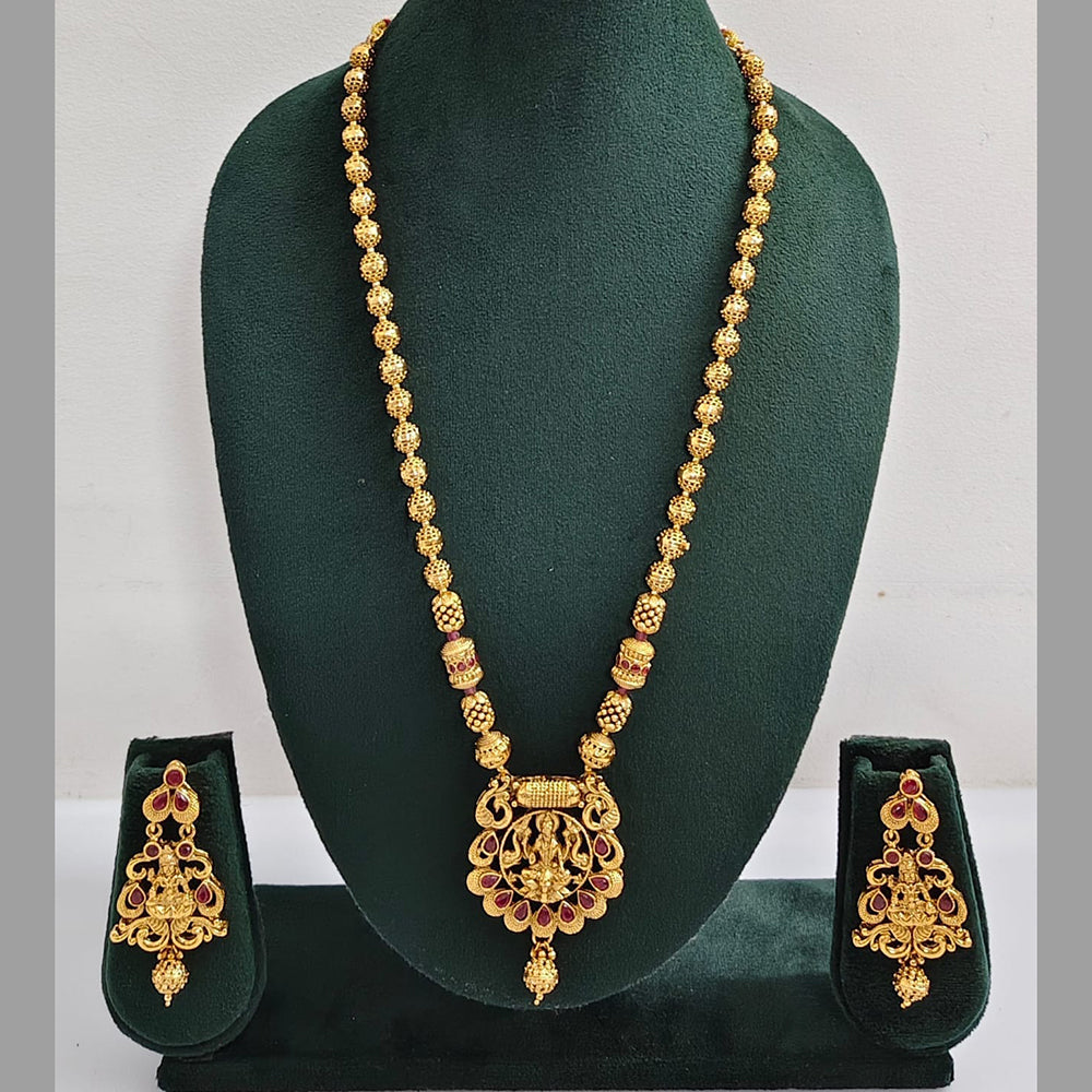 ZF Collection Traditional Pota Stone And Beads Temple Long Necklace Set