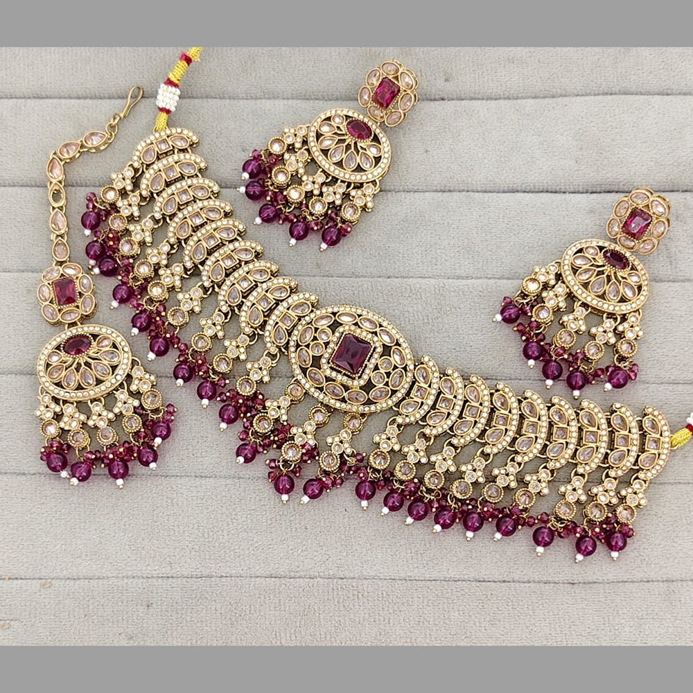 ZF Collection Stylish Crystal Stone And Beads Choker Necklace Set