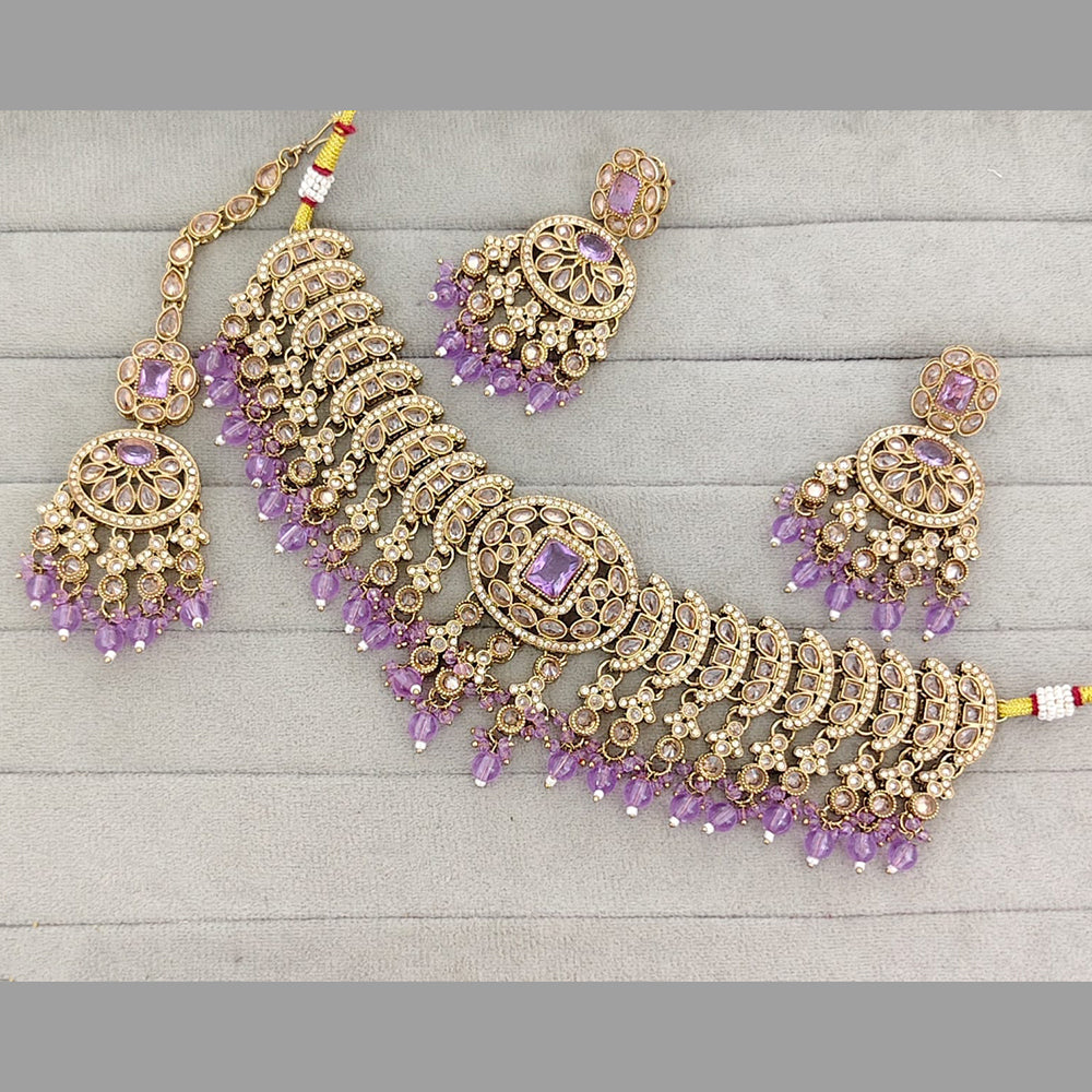 ZF Collection Stylish Crystal Stone And Beads Choker Necklace Set