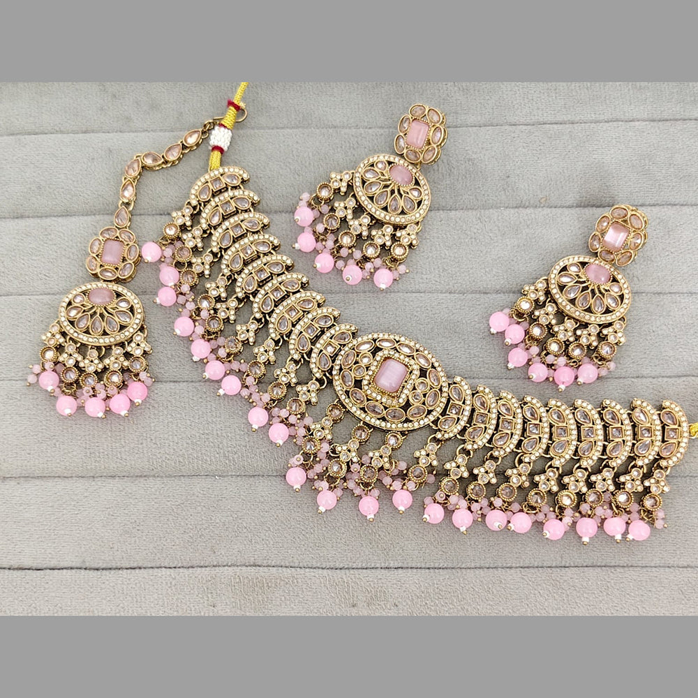 ZF Collection Stylish Crystal Stone And Beads Choker Necklace Set