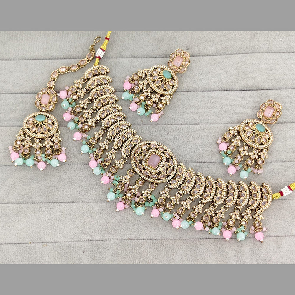 ZF Collection Stylish Crystal Stone And Beads Choker Necklace Set