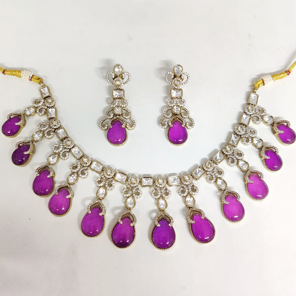 ZF Collection Festive Wear Polki Kundan Stone Necklace Set