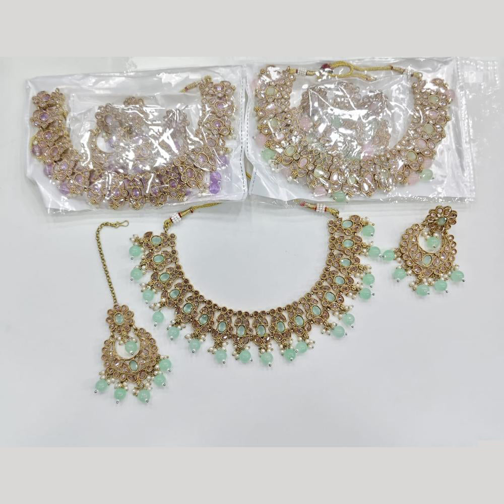 ZF Collection Glamorous Crystal Stone And Beads Necklace Set