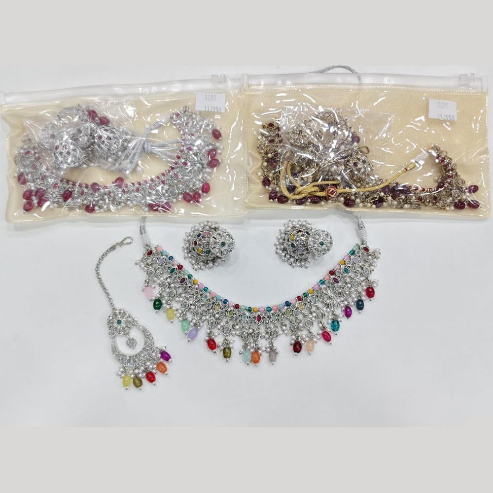 ZF Collection Glamorous Crystal Stone And Beads Necklace Set