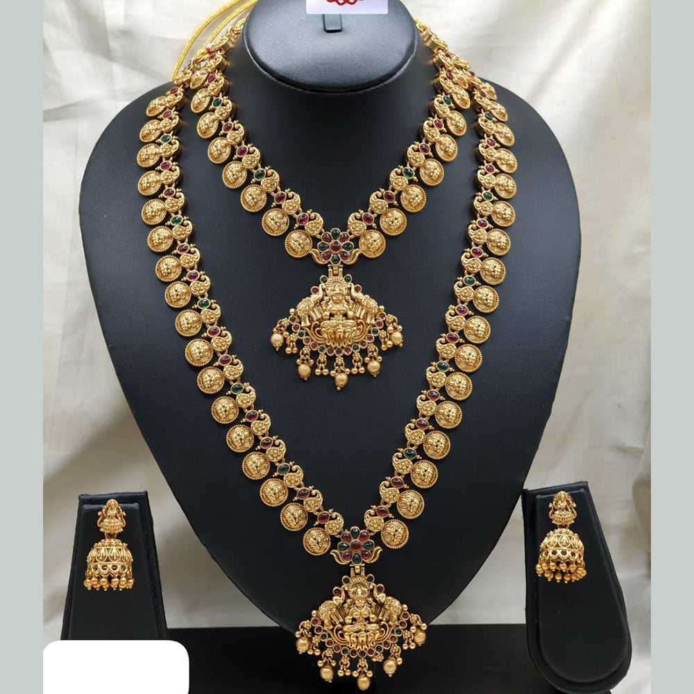 Ridhi Art Jewellery Classic Pota Stone And Beads Statement Double Temple Necklace Set