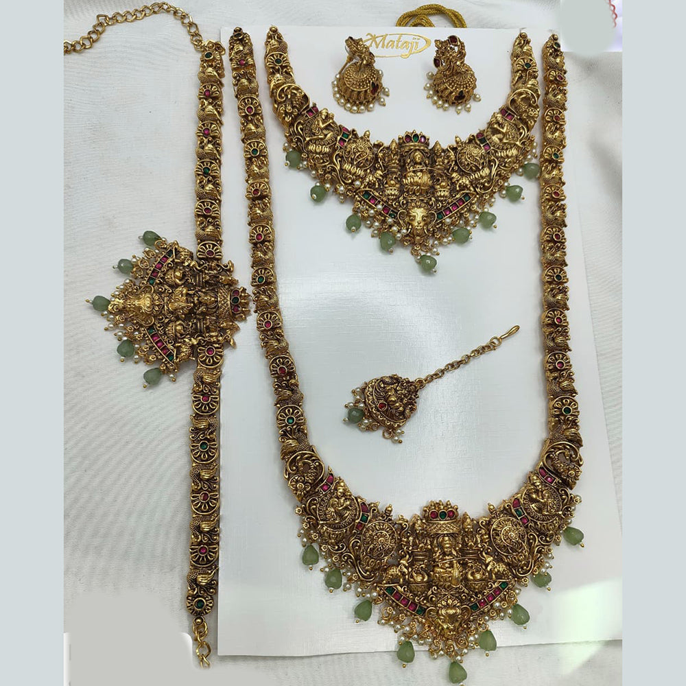 Ridhi Art Jewellery Classic Pota Stone And Beads Double Temple Necklace Set With Kamarbandh