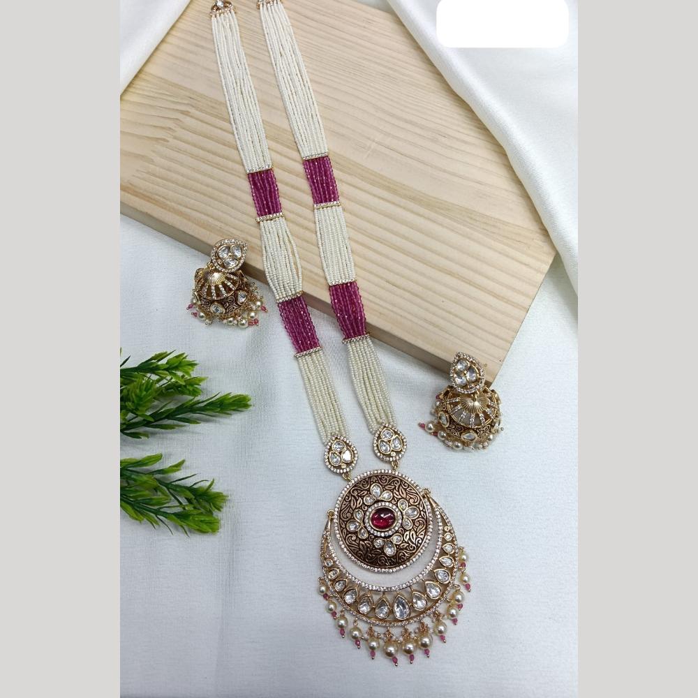 Ridhi Art Jewellery Regal Polki Kundan Stone And Pearl Designer Long Necklace Set