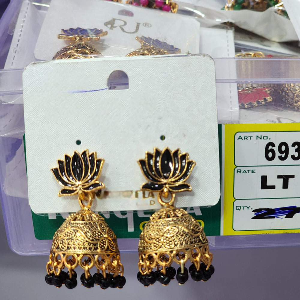Rekha Gold Royal Lotus Meenakari And Pearl Designer Jhumki Earrings (Pack of 27)