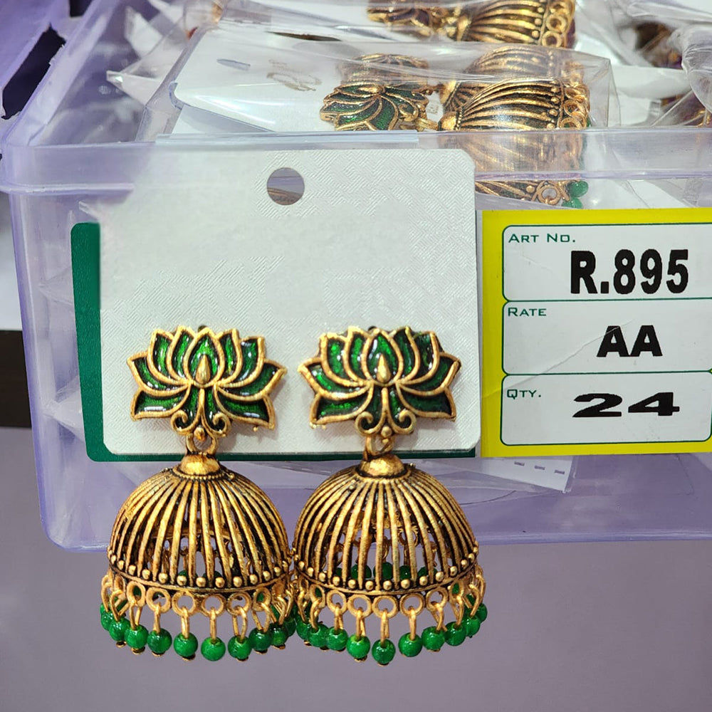 Rekha Gold Royal Lotus Meenakari And Pearl Designer Jhumki Earrings (Pack of 24)