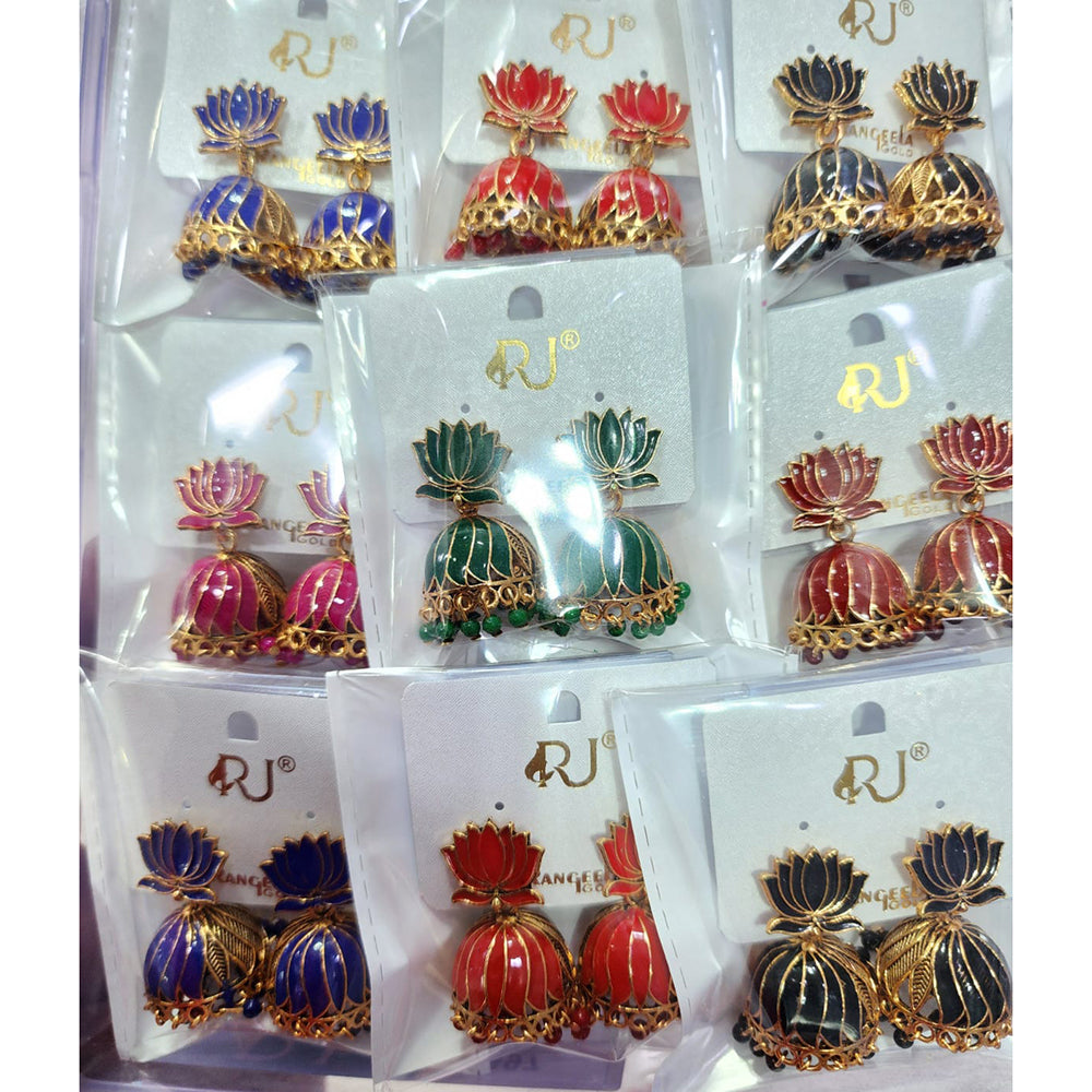 Rekha Gold Royal Lotus Meenakari And Pearl Designer Jhumki Earrings (Pack of 24)