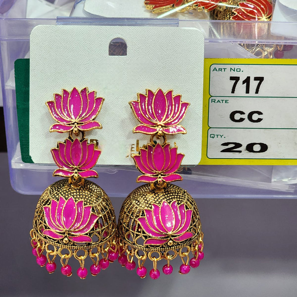 Rekha Gold Royal Lotus Meenakari And Pearl Designer Jhumki Earrings (Pack of 20)