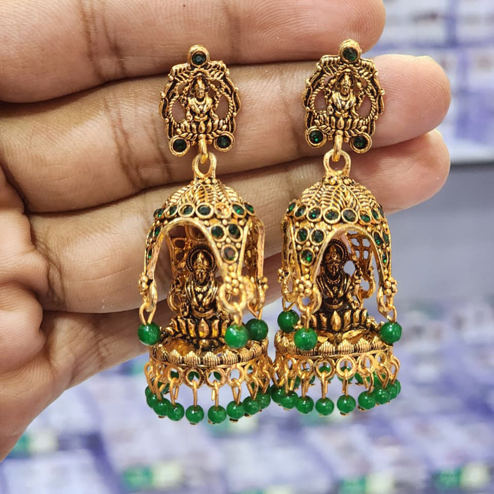 Rekha Gold Pota Stone And Pearl Temple Designer Jhumki Earrings (Pack of 24)