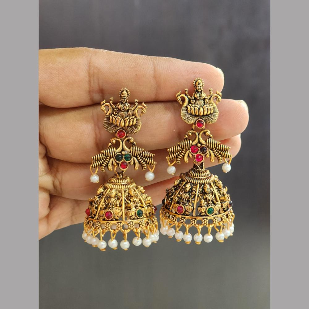 Rekha Gold Pota Stone And Pearl Temple Meenakari Designer Dangler Earrings (Pack of 20)