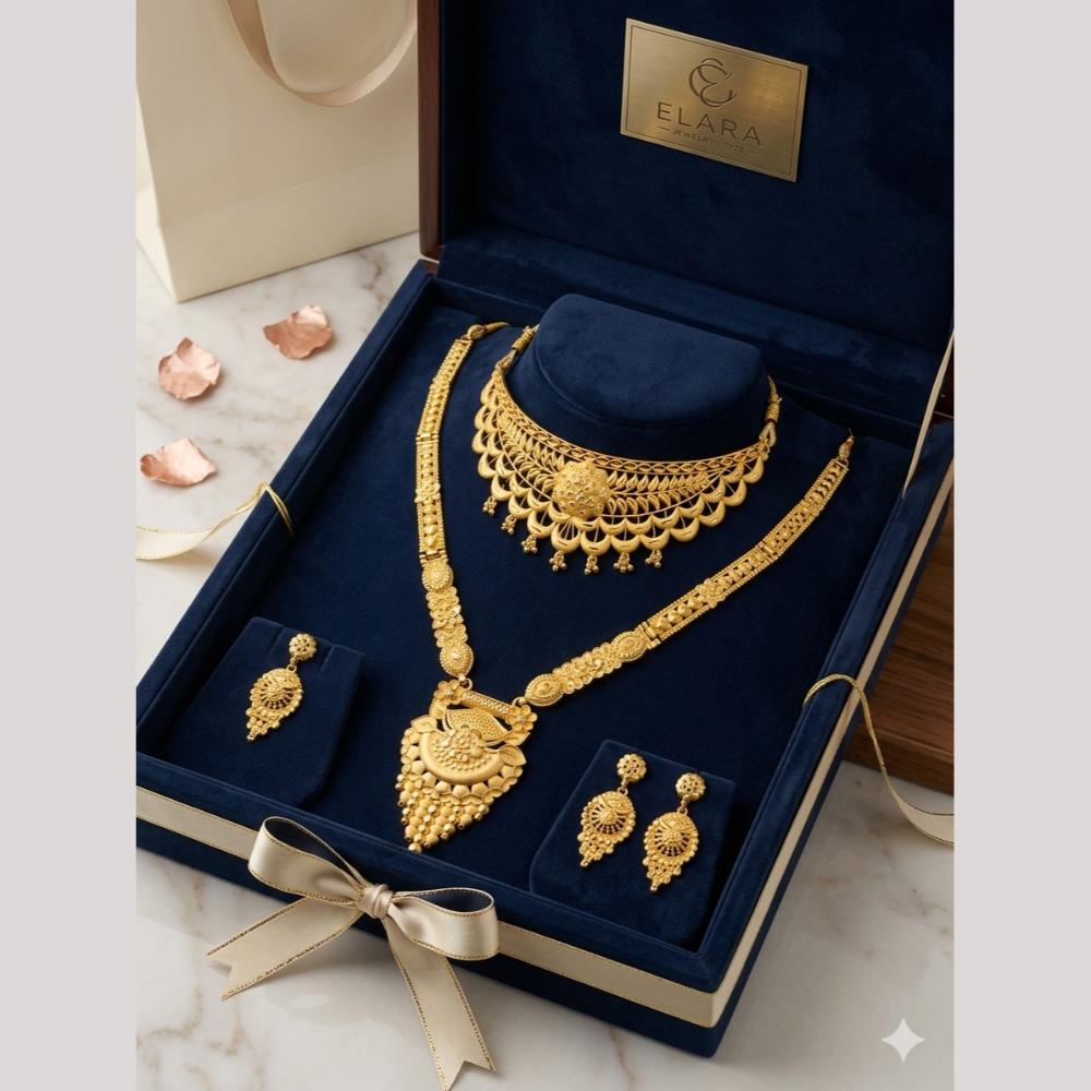 Kishi Jewels Premium Gold Plated Long & Short Double Necklace Set (Pack of 6)